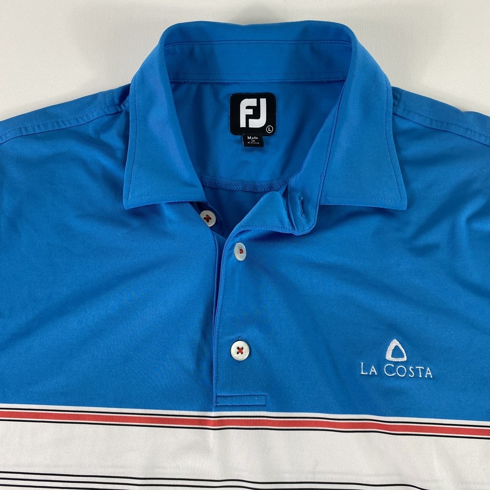 FootJoy Golf Polo Shirt Mens Large Blue White Stripe La Costa Omni Hotels Resort